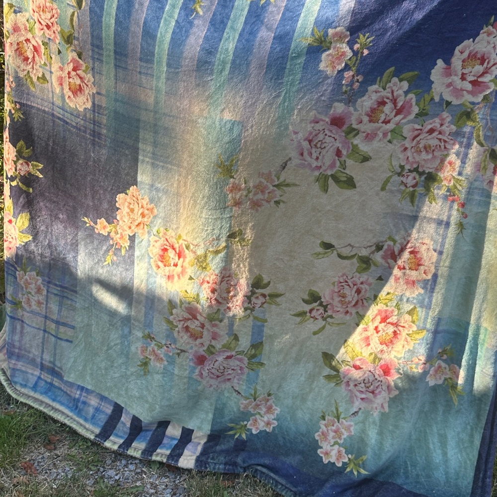 Johnny Was Blue and Pink Floral Throw Blanket